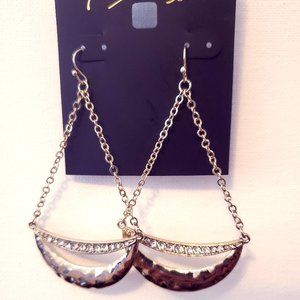 GOLD TONE  PAVE CRESCENT CHANDELIER EARRNGS